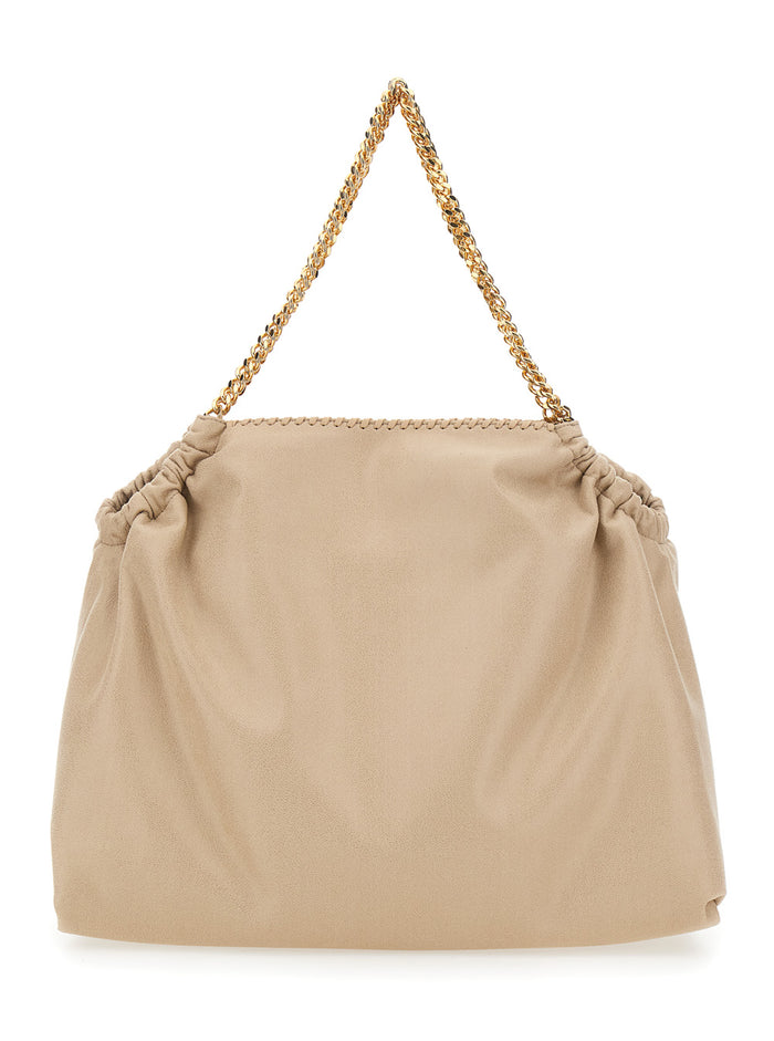 Falabella Shoulder Bag with Diamond Effect Chain and Logo Charm on Front in Ecoleather Beige Women Polyester Crossbody