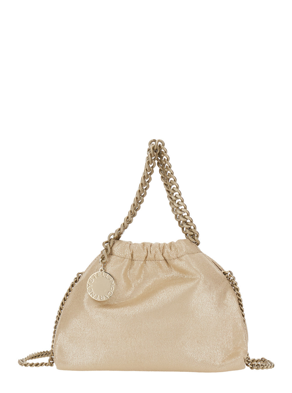 Falabella Ecoleather Shoulder Bag with Chain Strap and Logo Charm on Front Metallic Polyester Crossbody