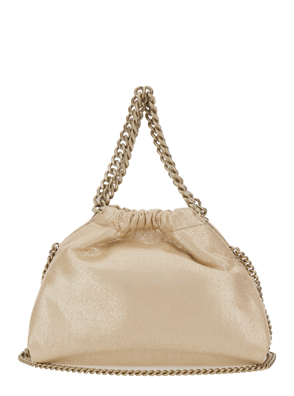 Falabella Ecoleather Shoulder Bag with Chain Strap and Logo Charm on Front Metallic Polyester Crossbody
