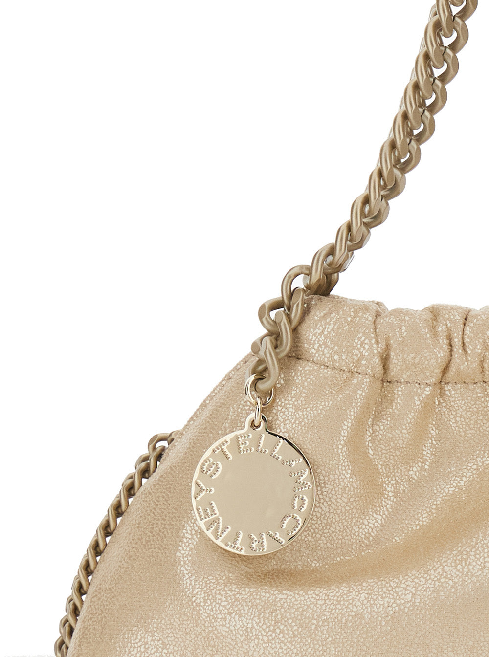 Falabella Ecoleather Shoulder Bag with Chain Strap and Logo Charm on Front Metallic Polyester Crossbody