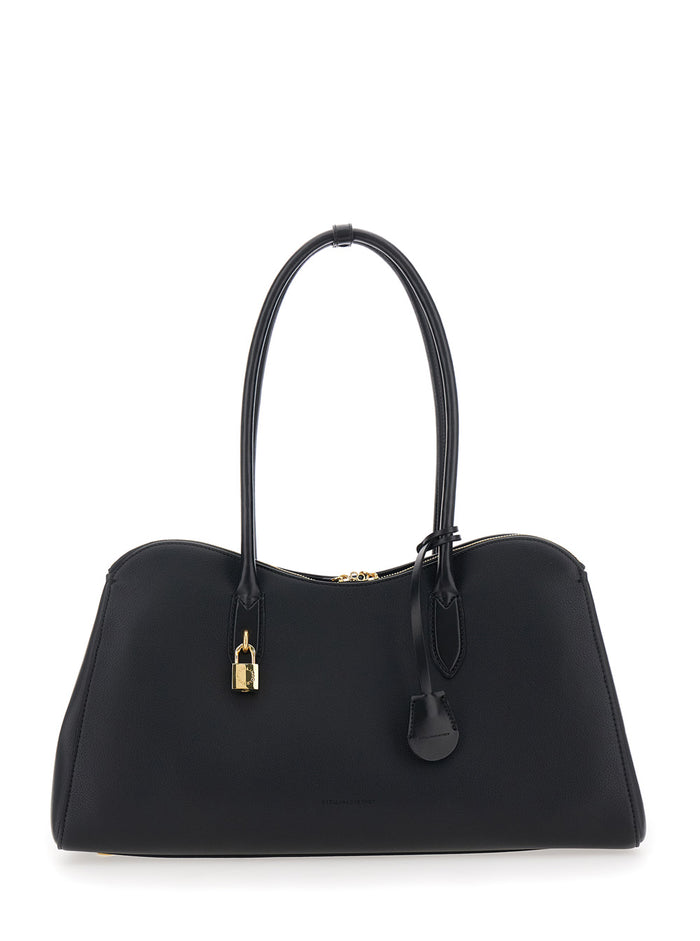 Shoulder Bag Ryder with Two Top Handles and Lock Detail on the Front in Black Ecoleather for Women True Hemp Lyocell
