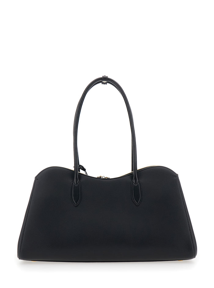 Shoulder Bag Ryder with Two Top Handles and Lock Detail on the Front in Black Ecoleather for Women True Hemp Lyocell