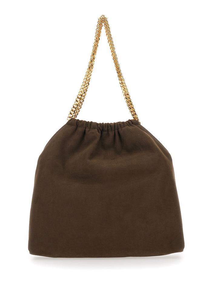 Falabella Shoulder Bag with Chain Strap and Drawstring Closure in Brown Ecoleather Polyester Crossbody