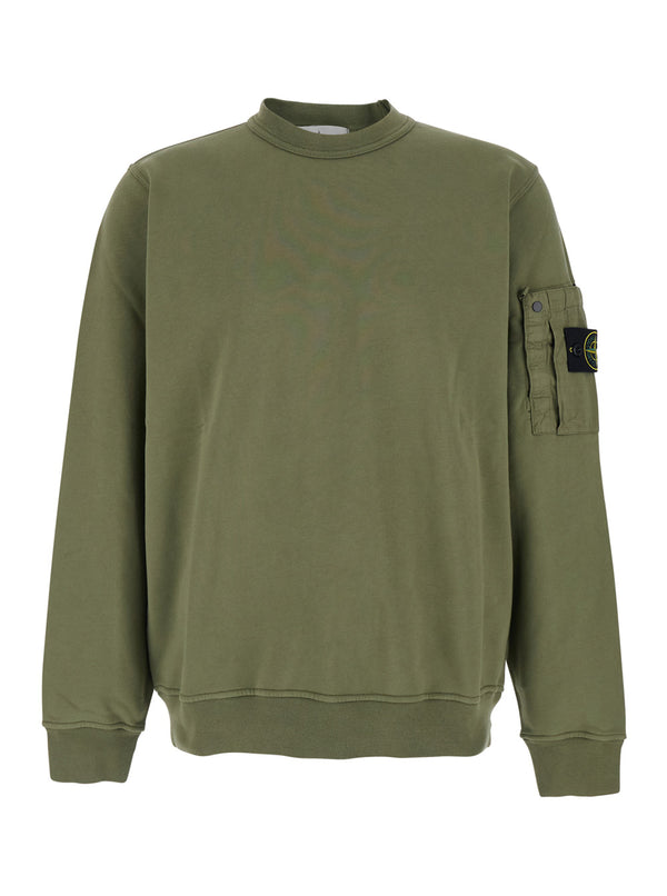 Crewneck Sweatshirt, Green Cotton Sweatshirts