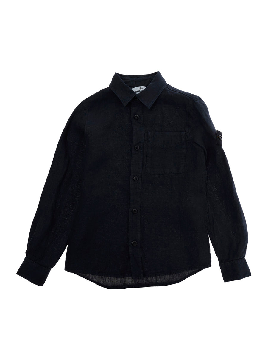 Long-Sleeved Linen Shirt Blue
