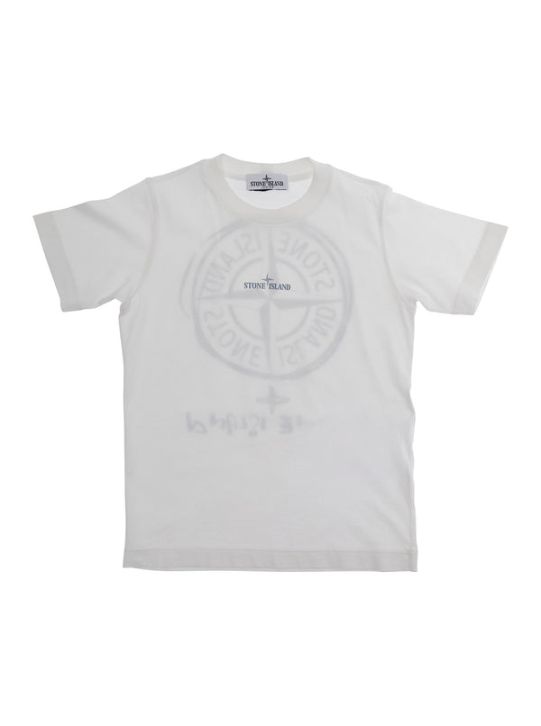 T-Shirt Crew Neck Maxi Logo Print White Cotton T-shirts