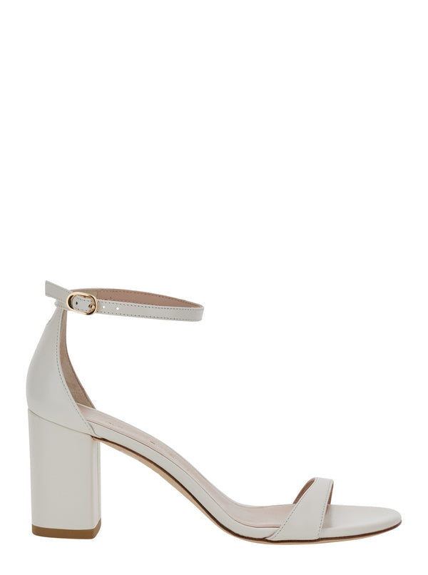 Heeled Sandals Nudist Block 75 White Leather Calf