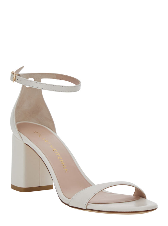 NUDIST BLOCK 75 White Leather Heeled Sandals for Women Calf Heels