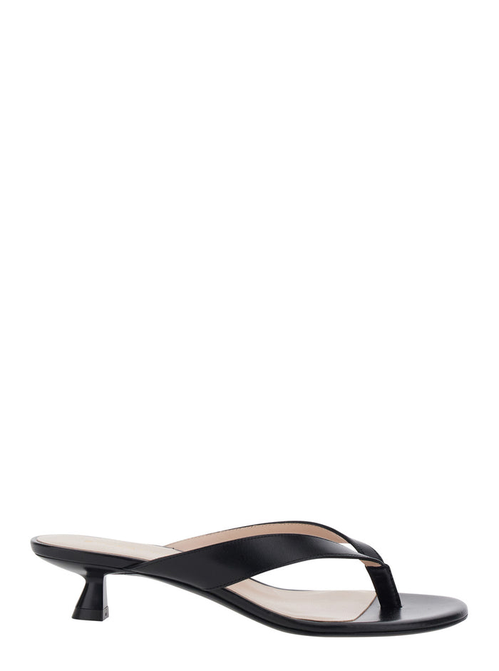 RIO SLEEK SANDAL Black with Slim Leather Details for Women Calf Flat Shoes