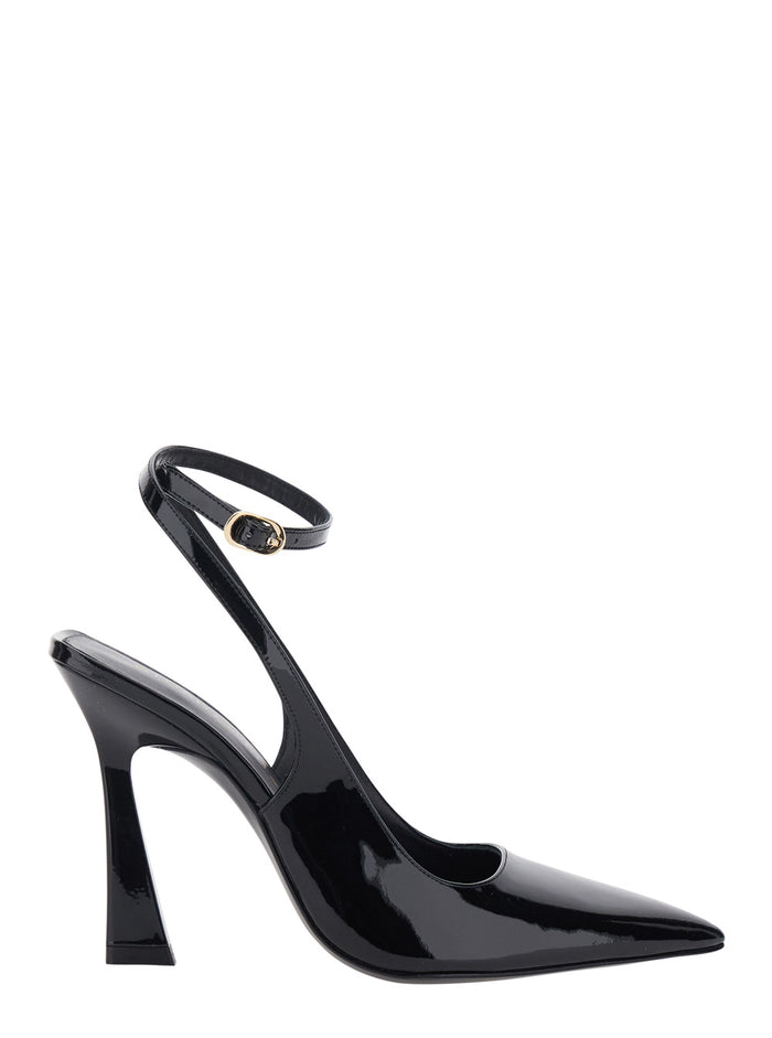 Black VINNIE 100 STRAP PUMP with 10 cm Heel in Leather Women Heels