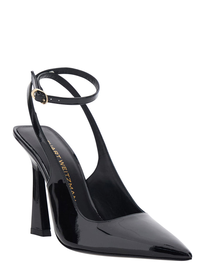 Black VINNIE 100 STRAP PUMP with 10 cm Heel in Leather Women Heels
