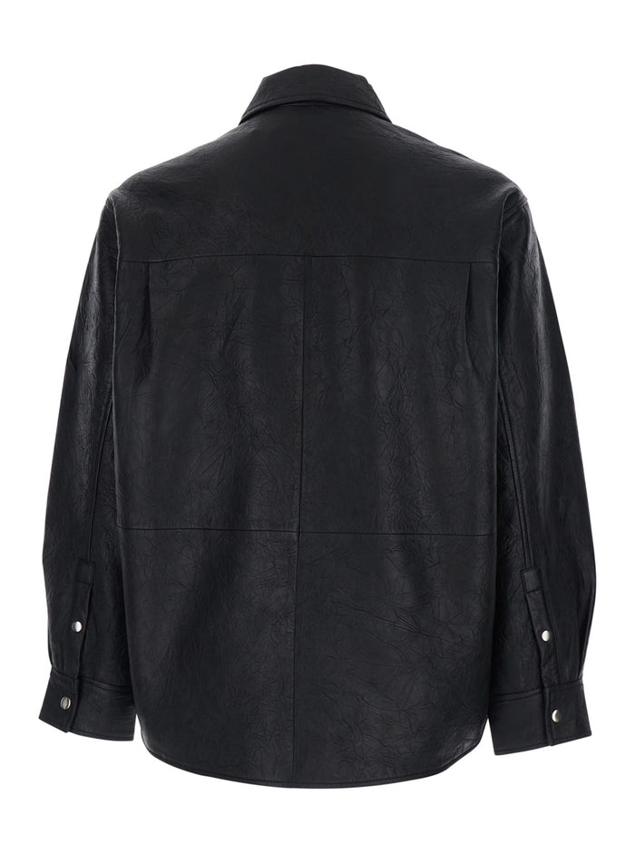 Jacket 6046BLACK with Classic Collar and Crinkled Effect in Black Leather for Men Outerwear