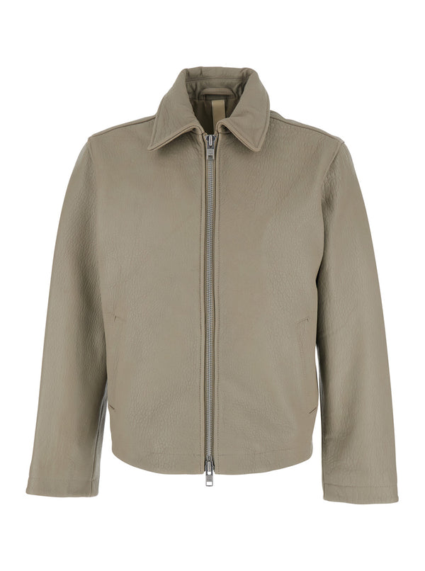 Jacket Crop Leather Beige Coat