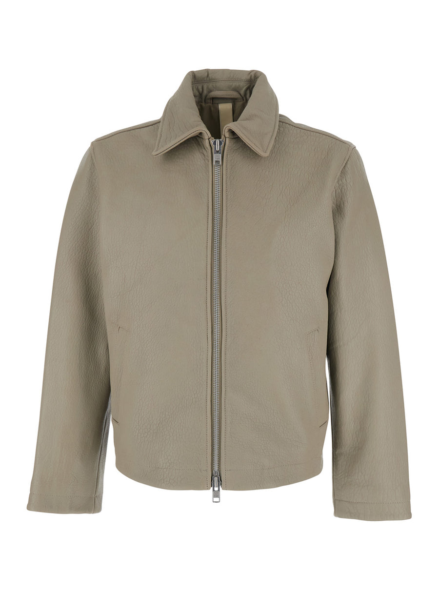 Jacket Crop Leather Beige Coat