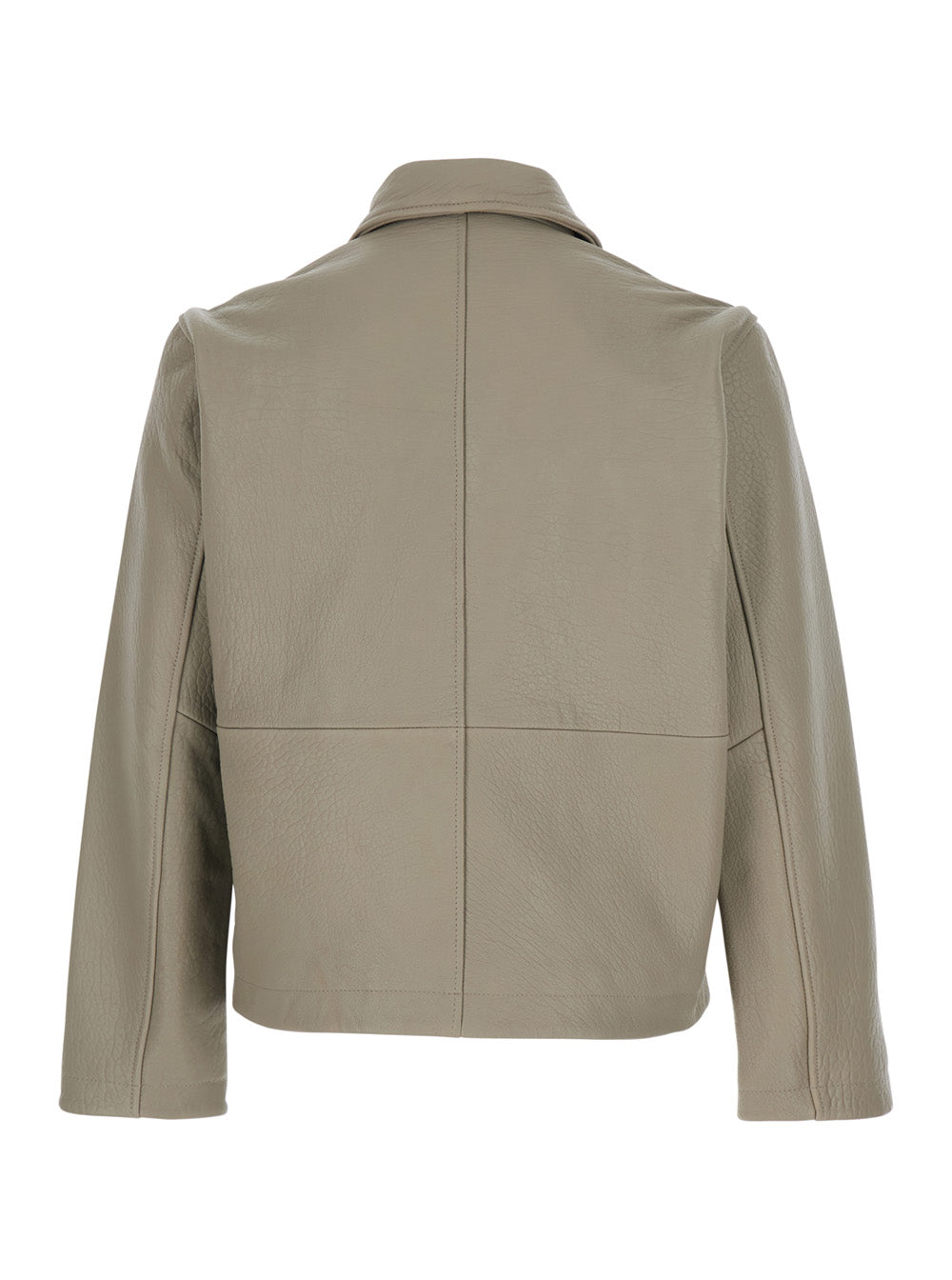 Beige Leather Crop Jacket with Classic Collar and Dropped Shoulders for Men Outerwear