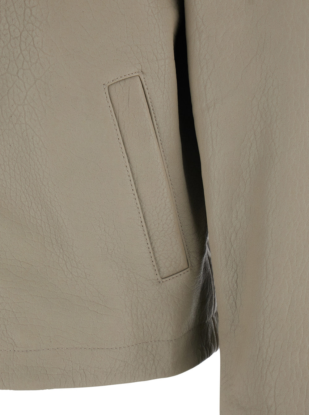 Beige Leather Crop Jacket with Classic Collar and Dropped Shoulders for Men Outerwear
