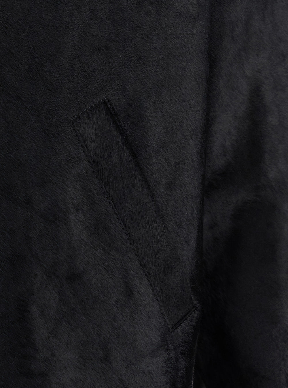 Black Pony Leather Jacket with Wide Collar and Dropped Shoulders for Men Outerwear