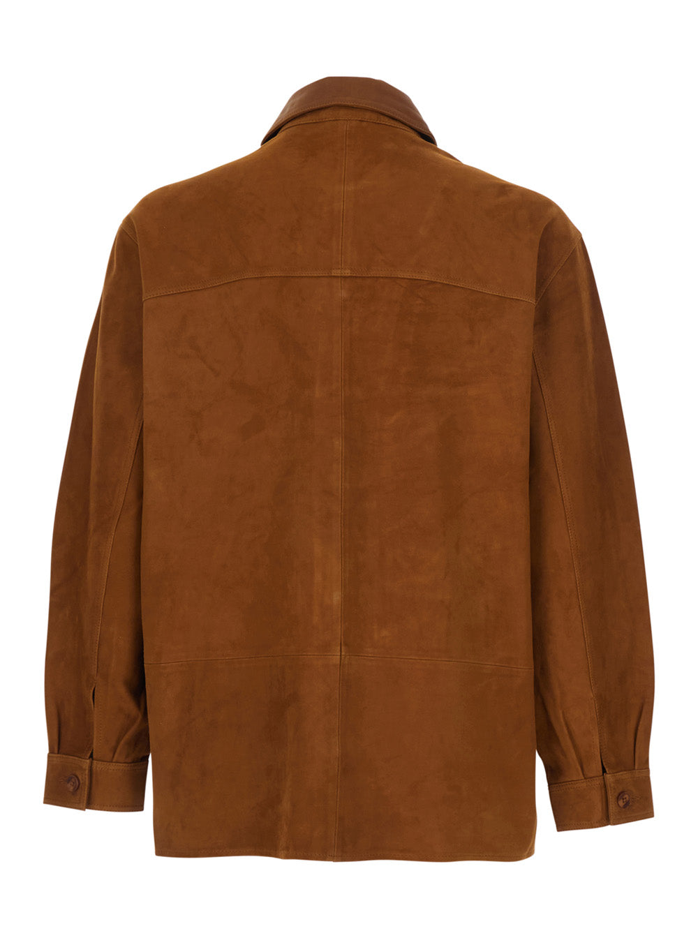 Brown Jacket with Classic Collar and Two Suede Front Pockets for Men Leather Outerwear