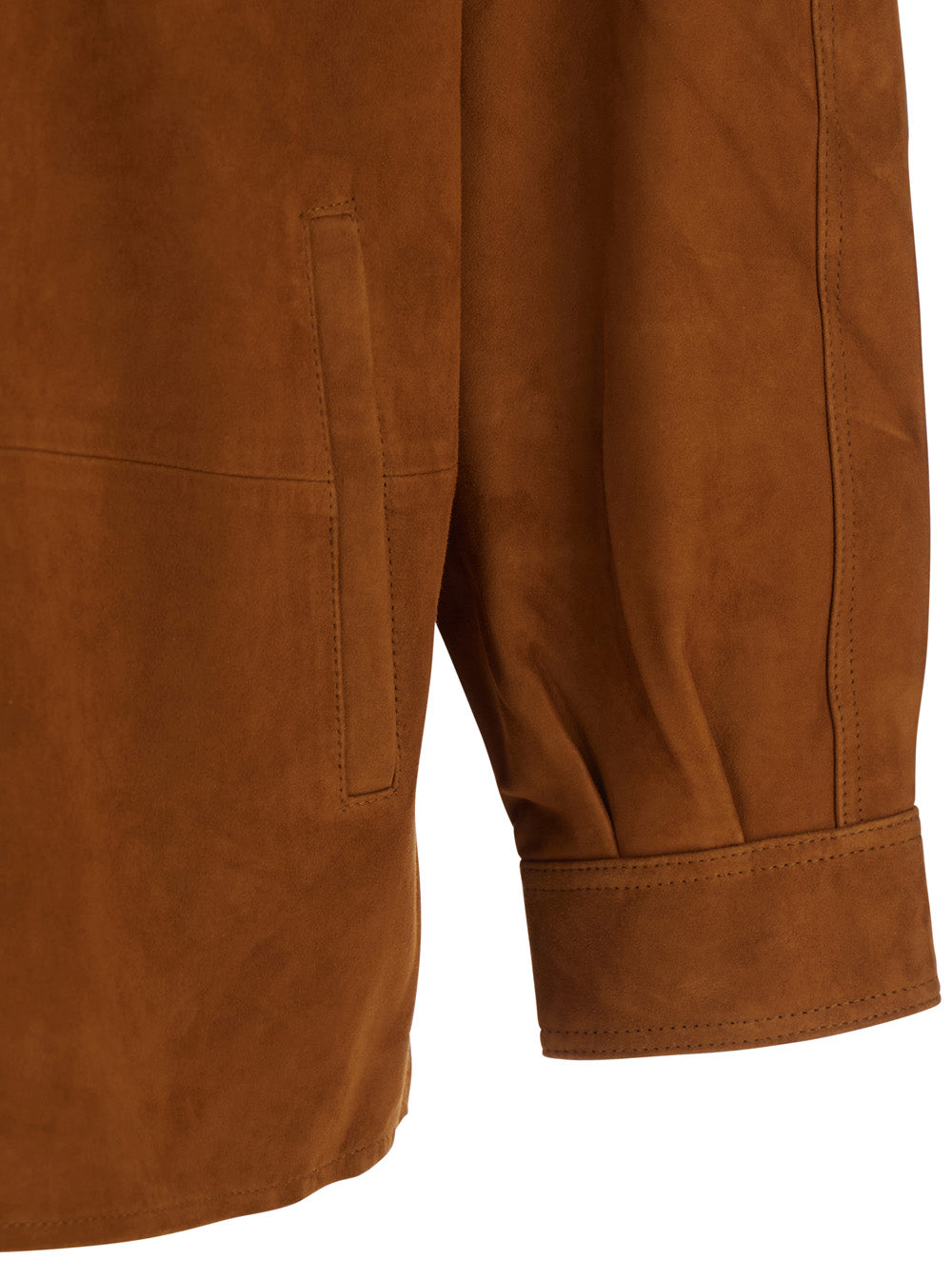 Brown Jacket with Classic Collar and Two Suede Front Pockets for Men Leather Outerwear