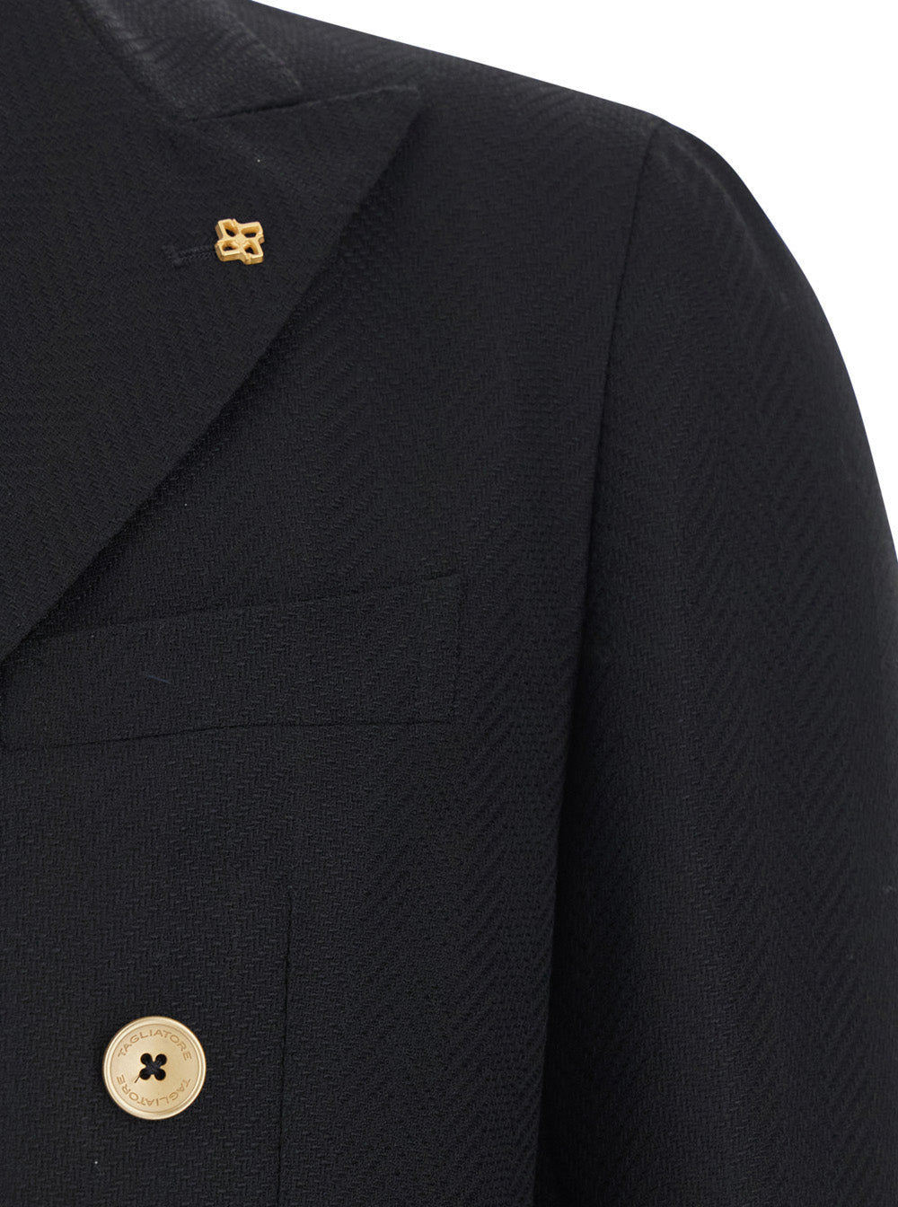 Black Double-breasted Jacket with Peak Revers and Jewel Buttons in Wool for Men Virgin Blazers