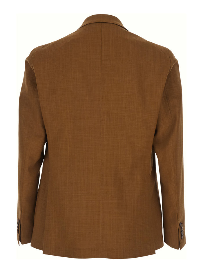 Brown Double-breasted Jacket with Peak Revers in wool for Men Virgin Blazers