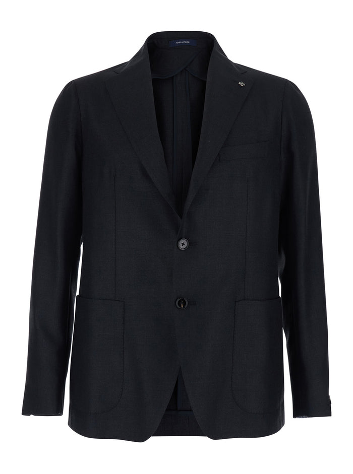 Blue Single-breasted Montecarlo Jacket with Front Closure in Blend of Wool and Silk Men Blu Blazers