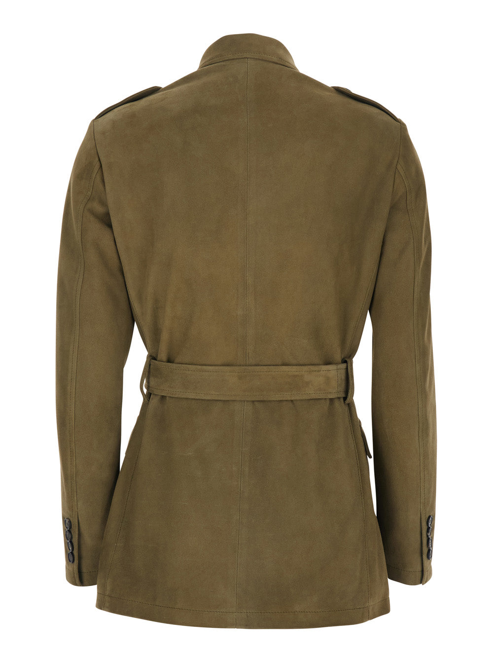 Single-breasted jacket with classic collar and green leather belt for women Lamb Blazers