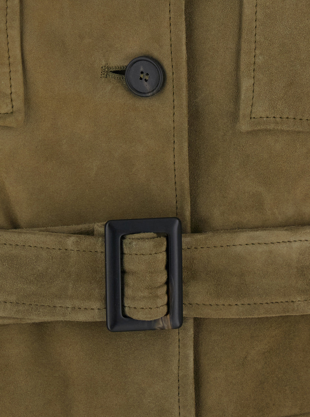 Single-breasted jacket with classic collar and green leather belt for women Lamb Blazers