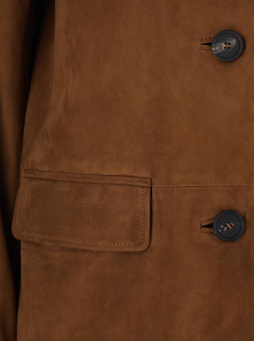 Brown Suede Jacket with Classic Collar and Two Flap Pockets for Women Lamb Blazers