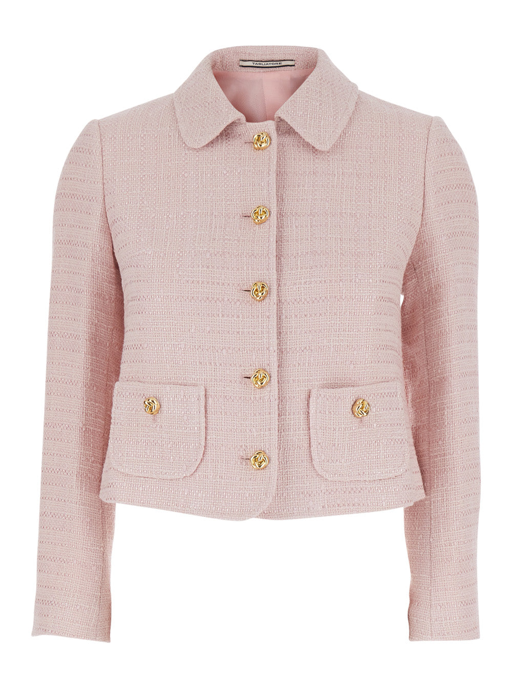 Pink Tweed Jacket with Front Closure and Pockets in Cotton Blend Tech Fabric for Women Blazers