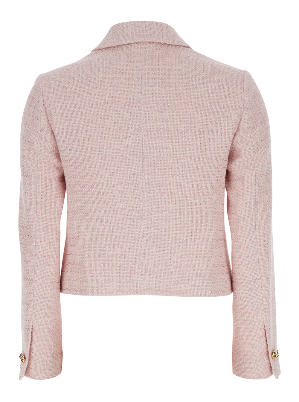Pink Tweed Jacket with Front Closure and Pockets in Cotton Blend Tech Fabric for Women Blazers
