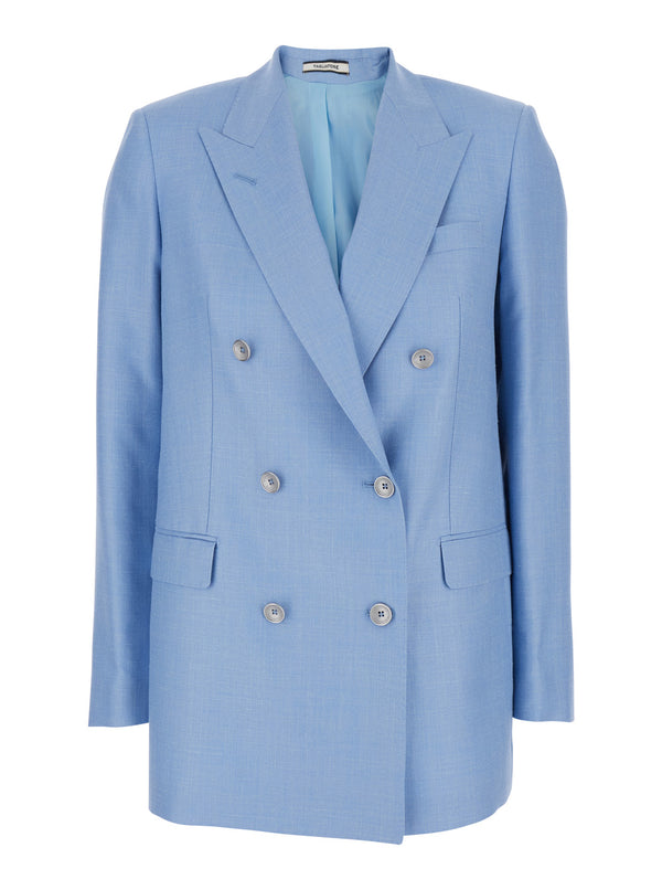Double-Breasted Jacket Jasmine Light Blue Wool Virgin Blazers