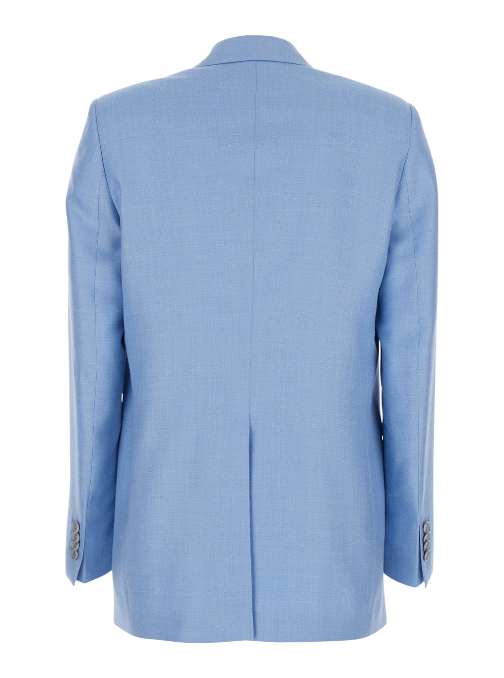 Double-breasted Jasmine Jacket with Peak Revers and Jewel Buttons in Blue Wool Blend for Women Light Virgin Silk Linen Blazers