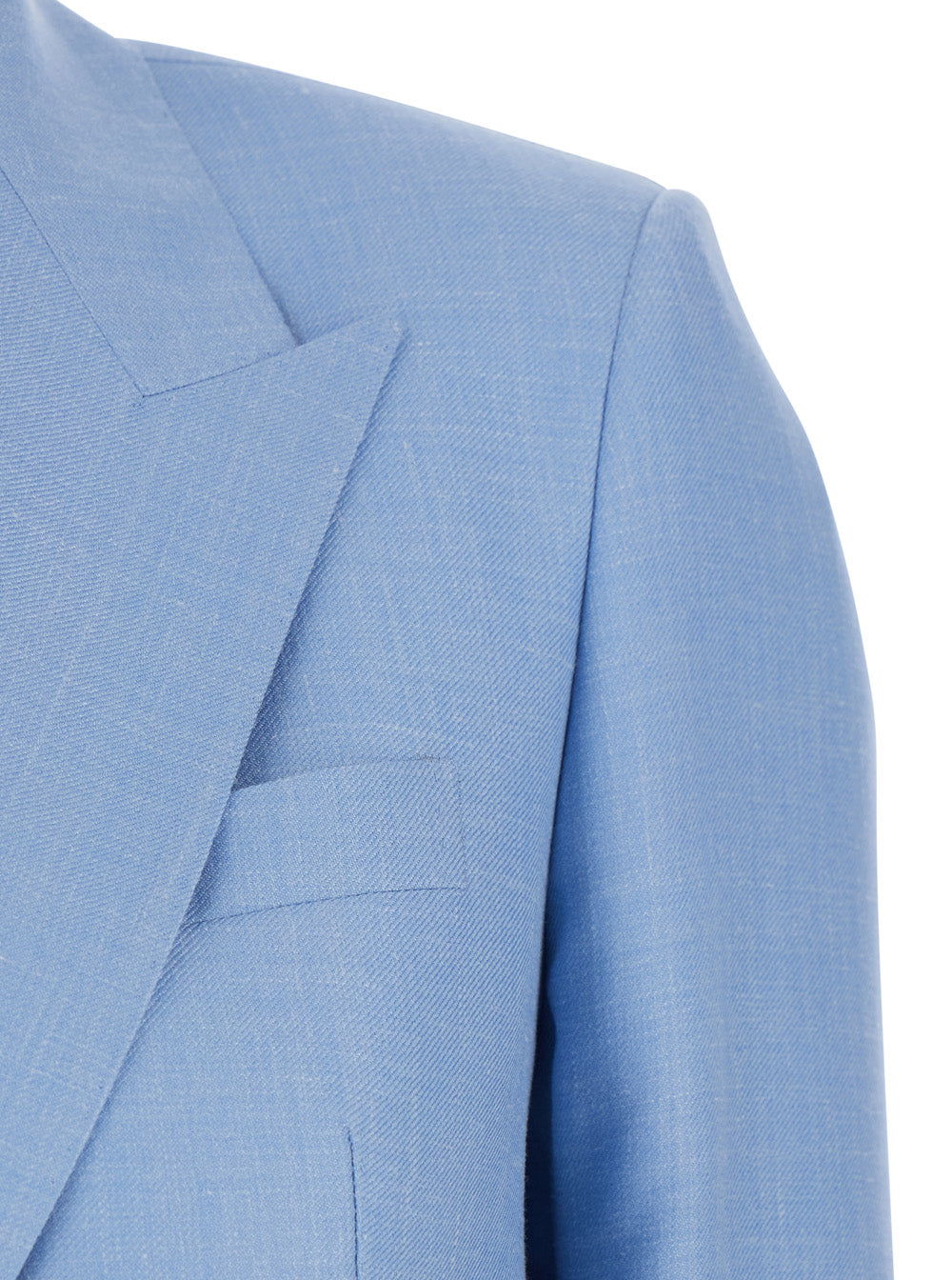 Double-breasted Jasmine Jacket with Peak Revers and Jewel Buttons in Blue Wool Blend for Women Light Virgin Silk Linen Blazers