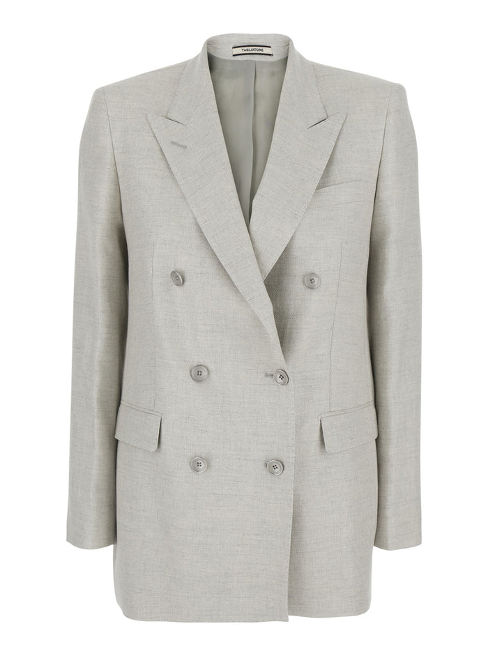 JASMINE SILK WOOL Jacket with Collar and Front Closure in White Women Cotton Viscose Linen Blazers