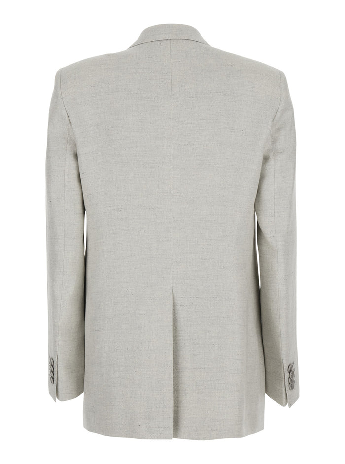 JASMINE SILK WOOL Jacket with Collar and Front Closure in White Women Cotton Viscose Linen Blazers