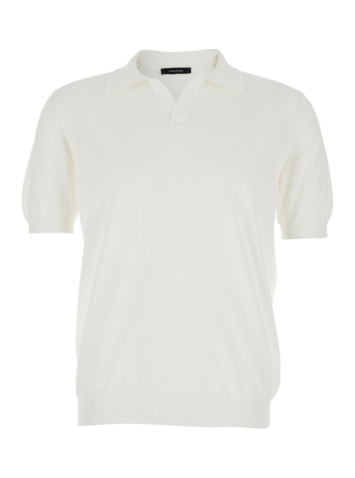 White Polo with Open Collar and Short Sleeves in Cotton for Men Tshirts Shirts