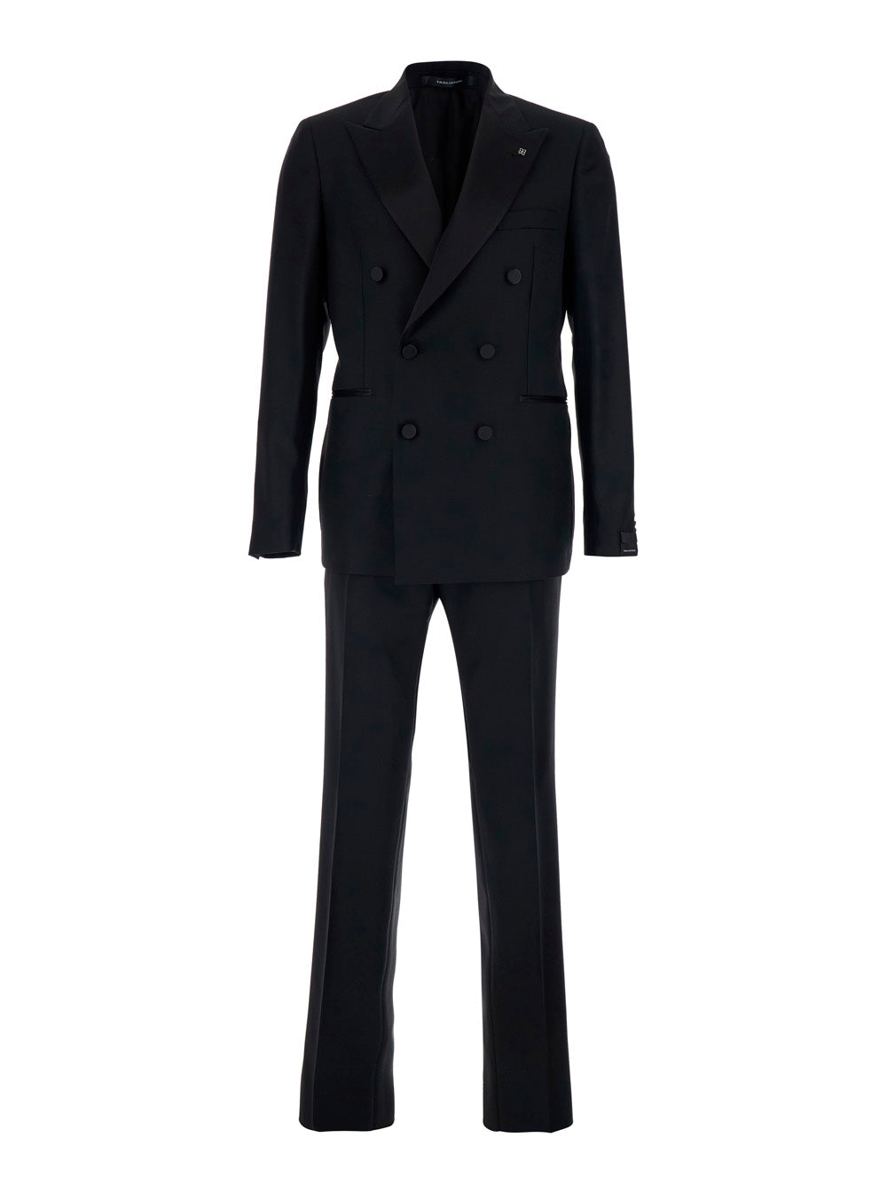 Black Double-breasted Suit with Peak Revers in Wool for Men Virgin Suits