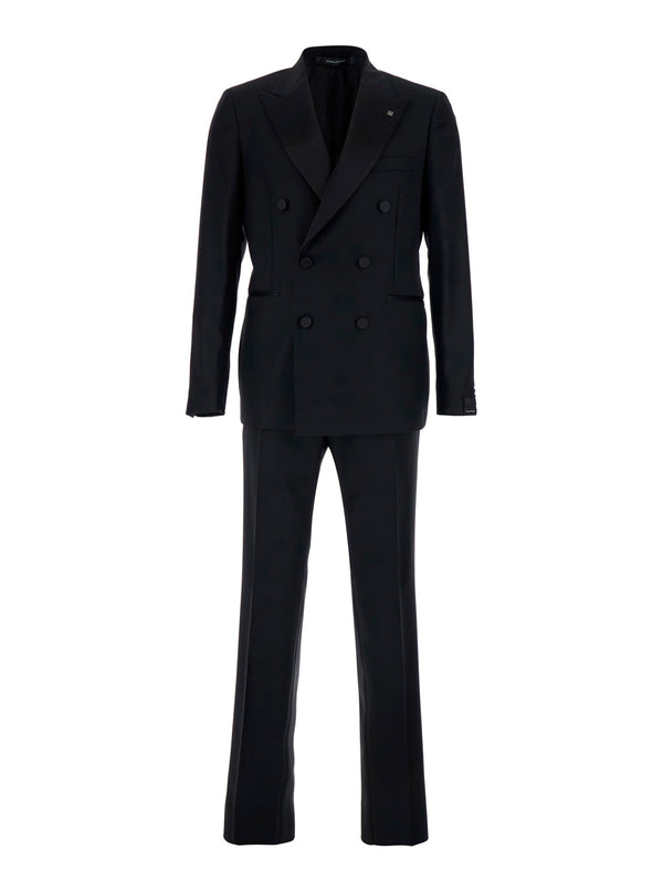 Suit Double-Breasted Black Wool Virgin Suits