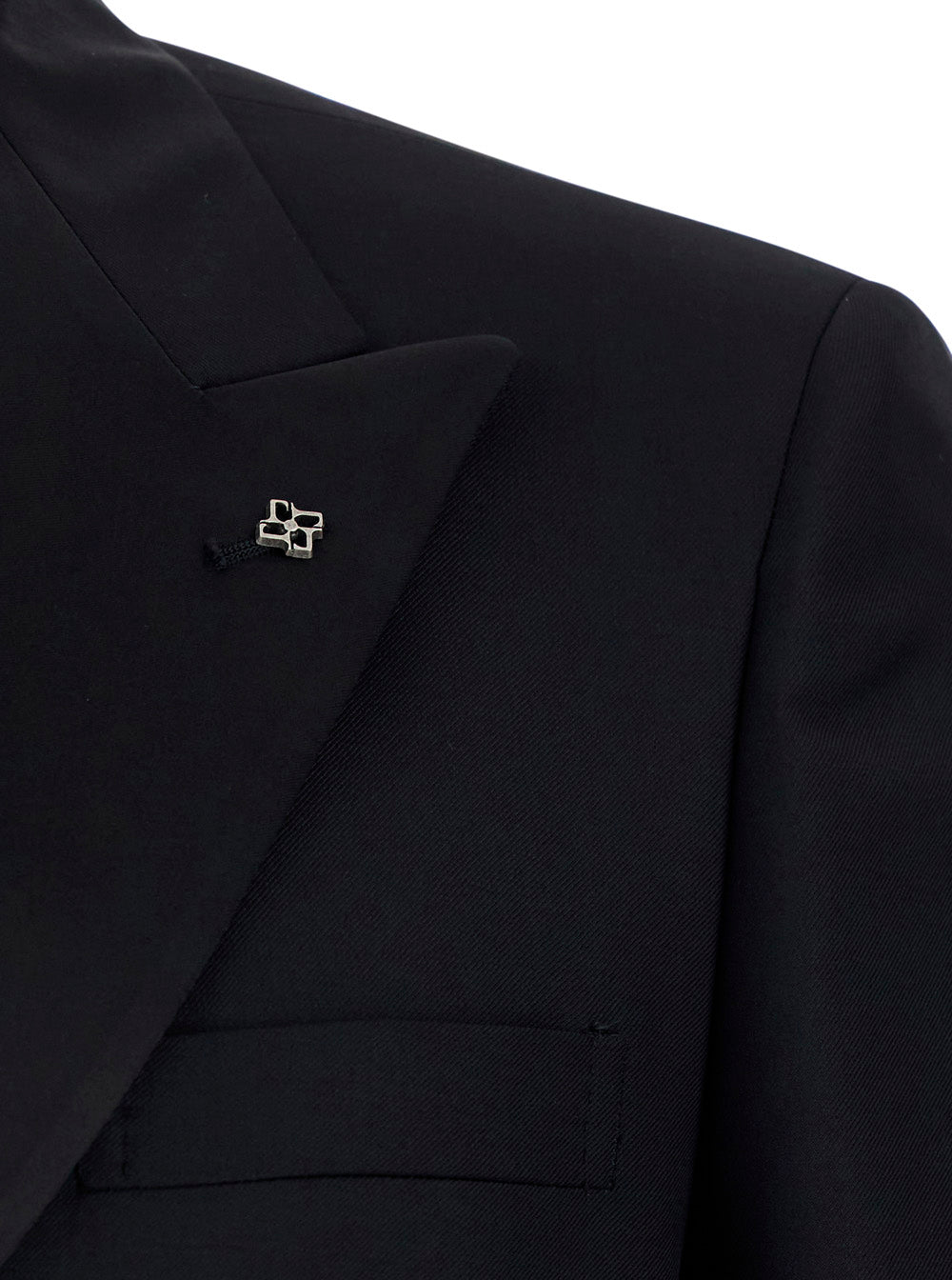 Black Double-breasted Suit with Peak Revers in Wool for Men Virgin Suits