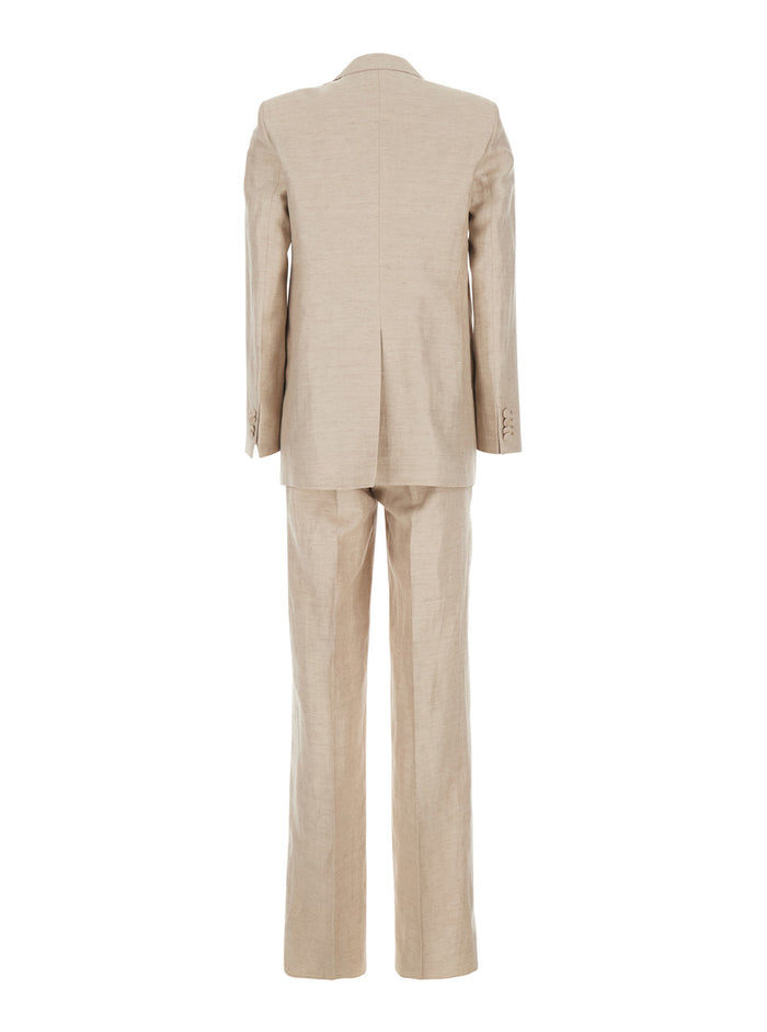 Beige Single-breasted Suit with Notched Revers in Cotton for Women Suits