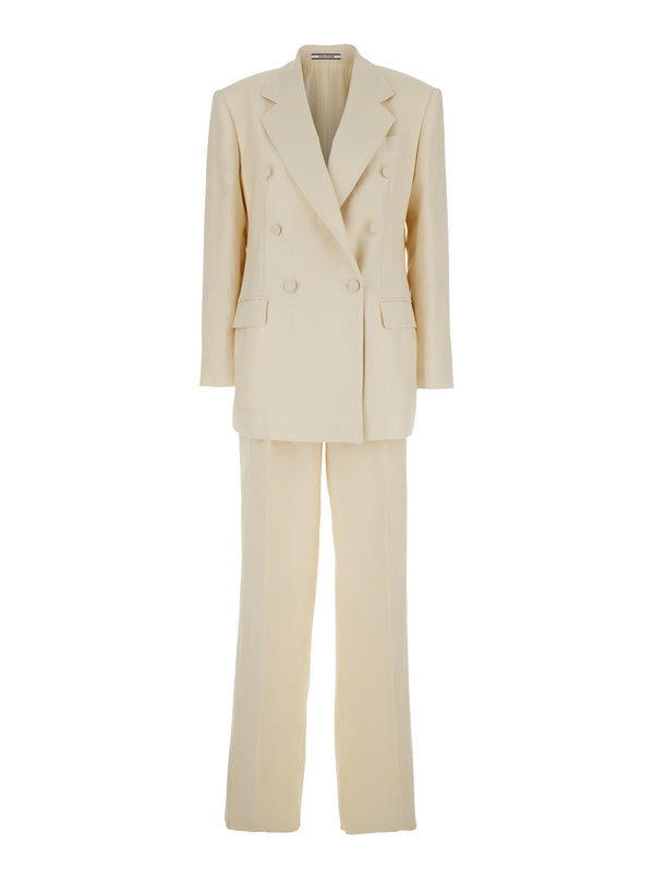 Double-Breasted Linen Suit White Trouser Suits