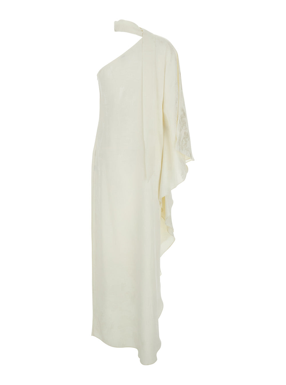 Long Dress Ubud With One-Shoulder Design And Jacquard Toile-De-Jouy Scarf Detail White Women Viscose