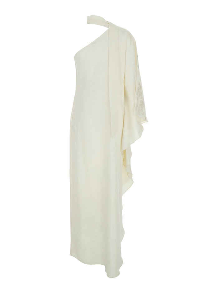 Long Dress Ubud With One-Shoulder Design And Jacquard Toile-De-Jouy Scarf Detail White Women Viscose