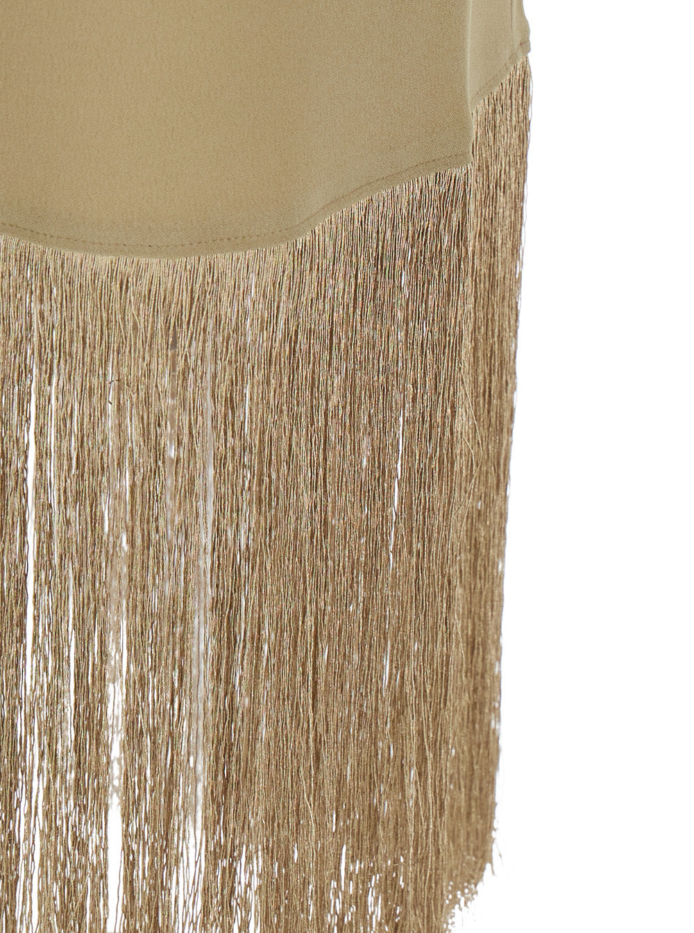 Long Dress Berlin Beige with High Collar and Applied Fringes on the Edges in Cady Crepe Women Acetate Viscose Elastane