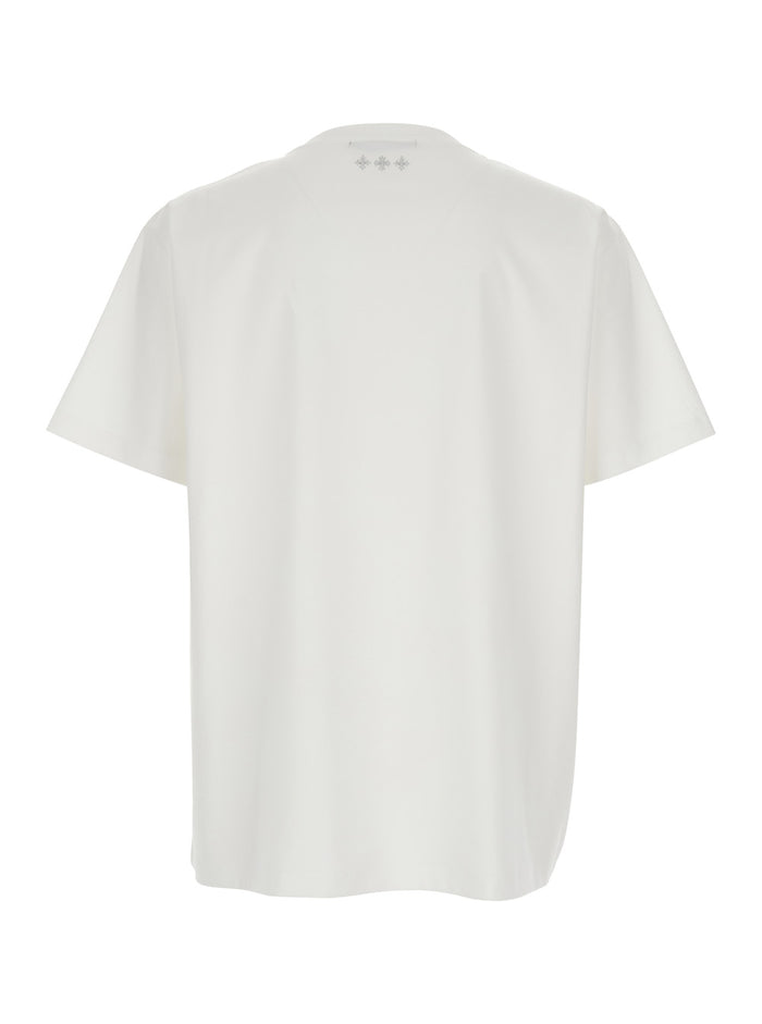 T-Shirt Selo Logo Metallo White With Metallic On The Front In Cotton For Men Tshirts And Polo Shirts