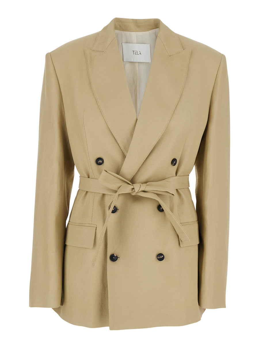 Double-Breasted Jacket, Beige Viscose Blazers