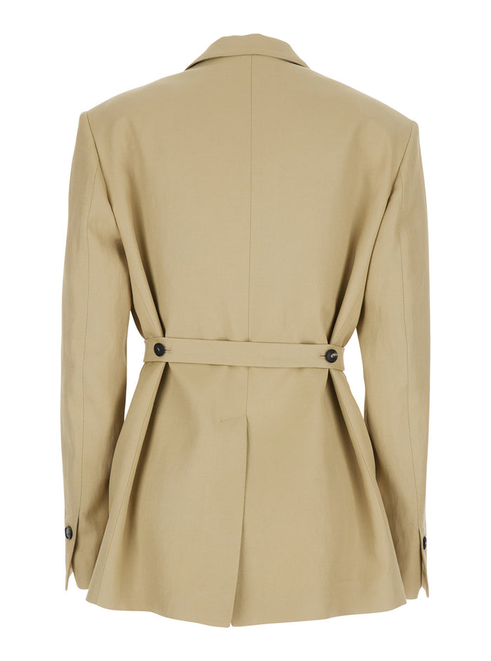 Double-breasted jacket with peak revers in tech fabric beige women Viscose Linen Blazers