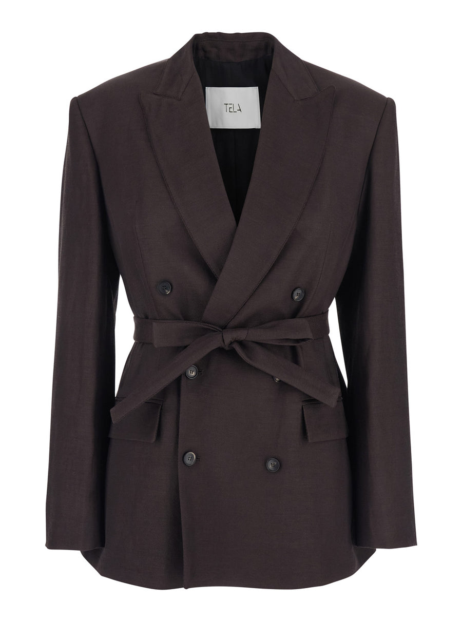 Double-Breasted Jacket Brown Viscose Blazers