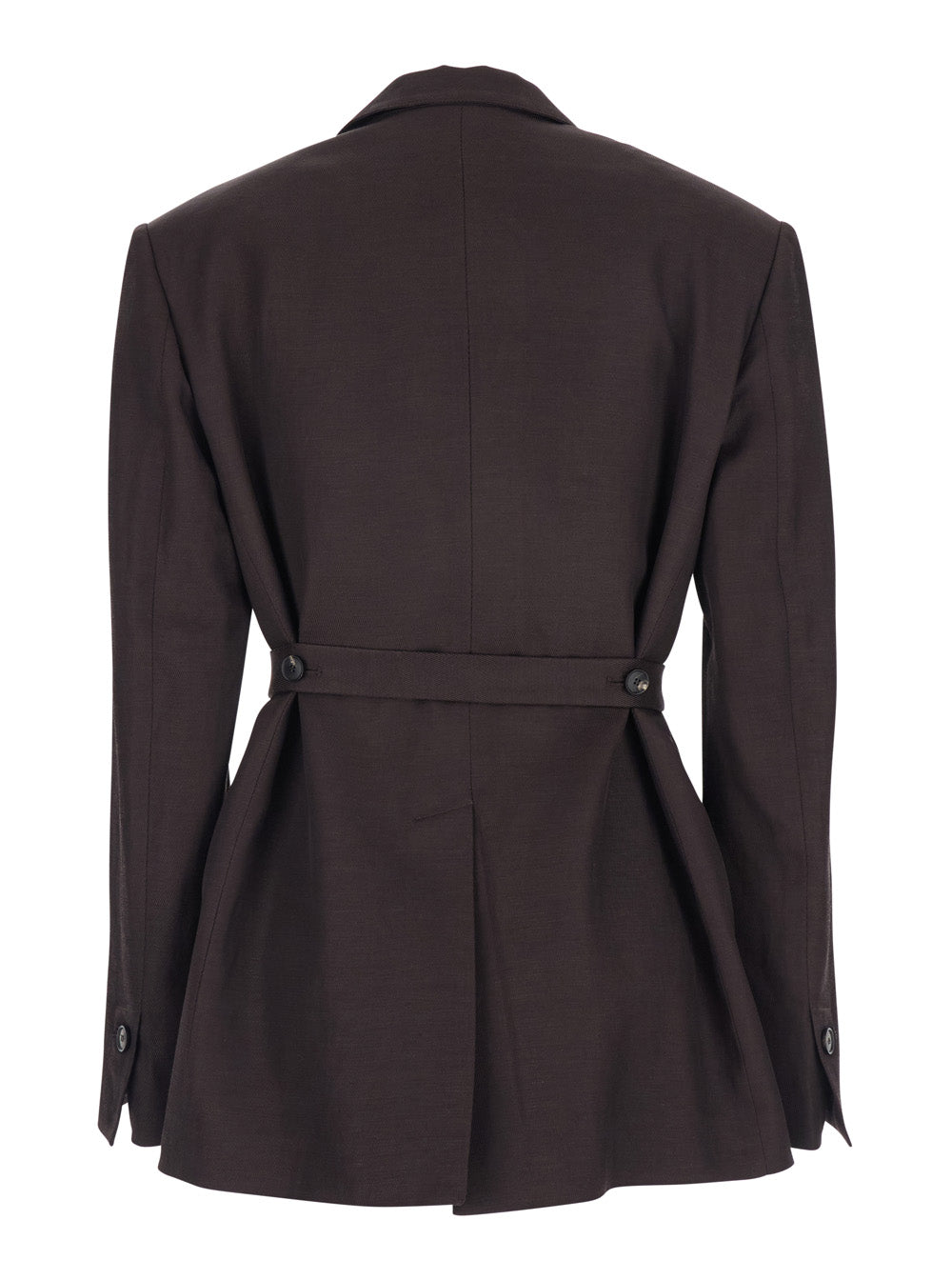 Double-breasted jacket with peak revers in brown tech fabric for women Viscose Linen Blazers